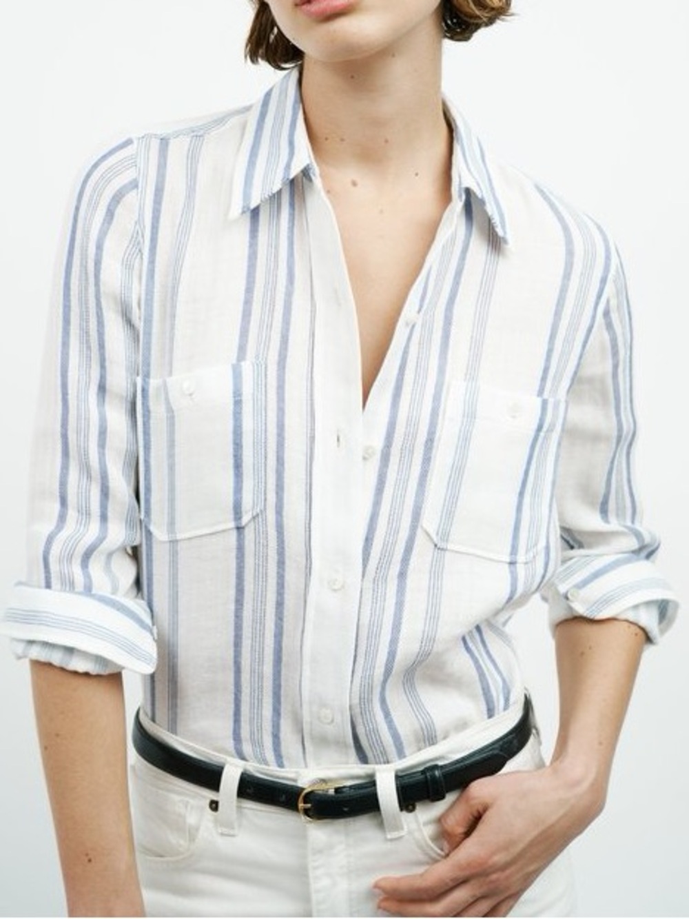 Nili Lotan Kaya 100% Cotton Gauze Stripe Button Shirt Small